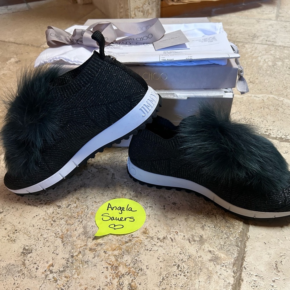 Jimmy Choo Norway Sneaker
Knit with Fur Pom Pom